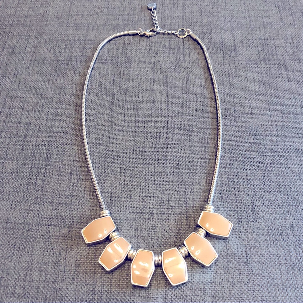 Neutral Necklace Tan Enamel Hexagon Antiqued LOFT